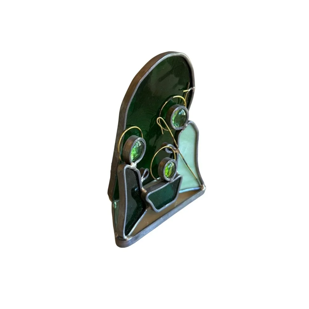 Unbranded Nativity Scene Green Stained Glass Holy Family Minimalist‎ Figurine